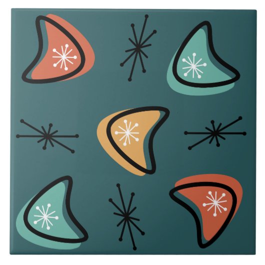 Atomic Boomerangs Starbursts Blauwgroen Tegeltje (Voorkant)