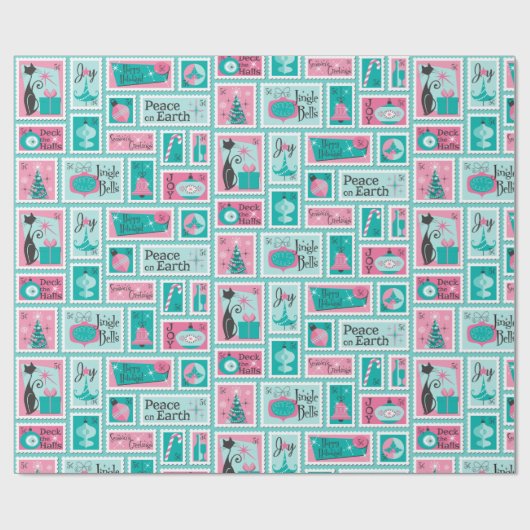 Atomic Cafe Mideeuw Holiday Stampen Cadeaupapier (Vlak)