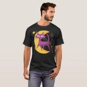 Atomic Cat in Moon Mid-Century Modern Halloween Sc T-shirt (Voorkant volledig)