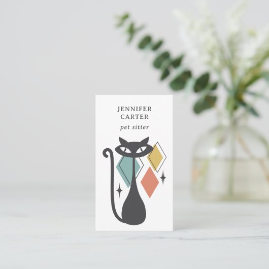 ATOMIC CAT MID CENTURY DIAMOND PET SITTER BLAUW VISITEKAARTJE (Staand voorkant)