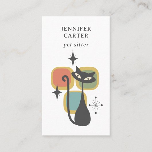 ATOMIC CAT MID CENTURY SQUARES PET SITTER GEEL VISITEKAARTJE (Voorkant)
