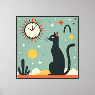 Atomic Cat – Retro Kunst in Mid-Century Modern Sti Canvas Afdruk