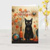 Atomic Cat Retro Sputnik Orange Black Turquoise Kaart (Gele Bloem)