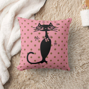 ATOMIC CAT ZWART RETRO ROZE POLKA DOT KUSSEN