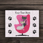 Atomic Cats Diamond Pink Chair Paw Prints Stippen Puzzel<br><div class="desc">Deze acrylpuzzel is wit met roze stippen en twee atoomkatten die diamanten om hun nek dragen,  zittend in een roze stoel met rijen zwarte kattenpootafdrukken aan elke kant. Pas jouw tekst aan met de sjabloon.</div>