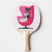 Atomic Cats Zwart Wit in Stoel Roze Stippen Tafeltennisbatje (Voorkant)