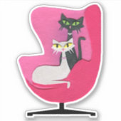 Atomic Cats Zwart Wit Zittend in roze stoel Sticker (Voorkant)
