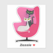 Atomic Cats Zwart Wit Zittend in roze stoel Sticker (Vel)