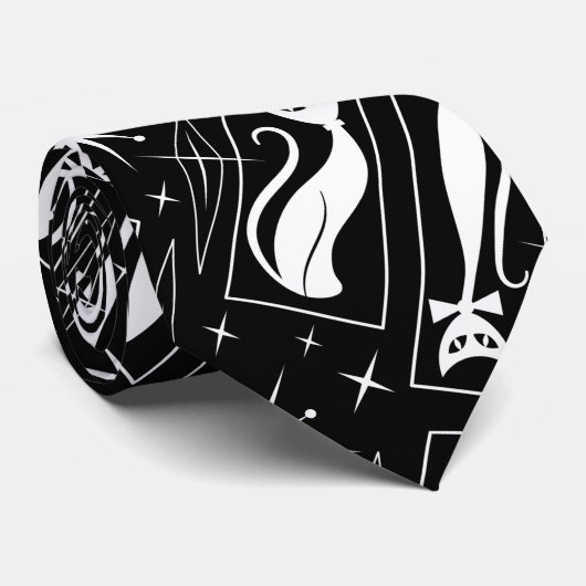 Atomic Cool Cat MidCentury Moderne Kerst MCM Stropdas (Opgerold)