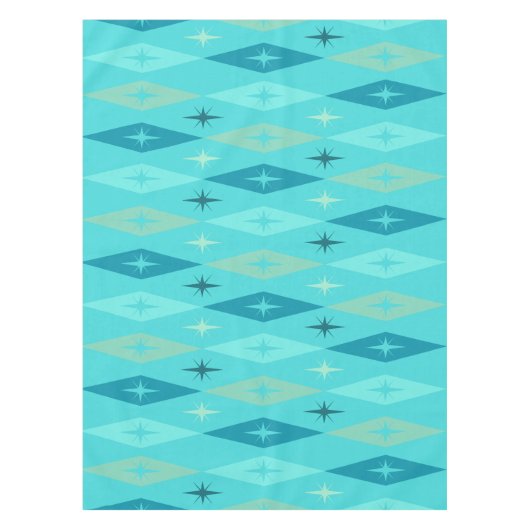 Atomic Diamonds Stars Turquoise uit 1950 Tafelkleed (Voorkant)