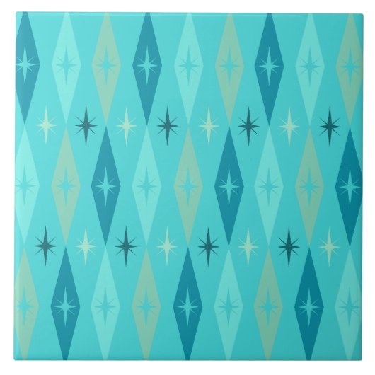 Atomic Diamonds Stars Turquoise uit 1950 Tegeltje (Voorkant)