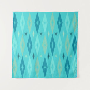 Atomic Diamonds Stars Turquoise uit 1950 Wandkleed