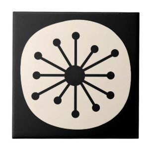 Atomic Dot Mid Century Modern Retro Zwart & Crème Tegeltje