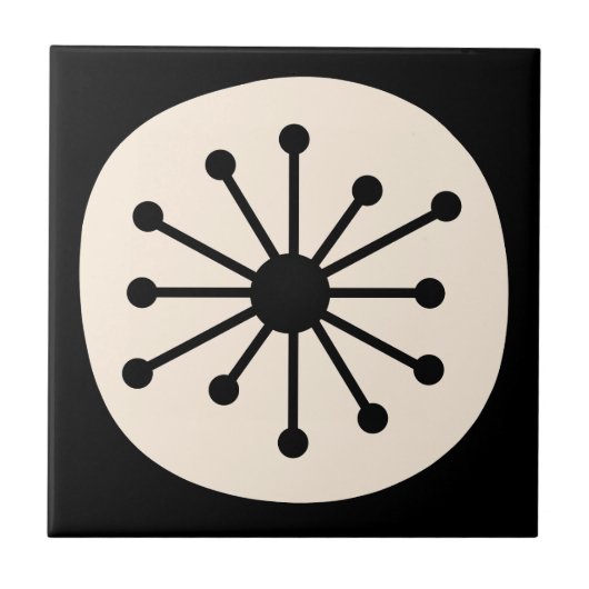 Atomic Dot Mid Century Modern Retro Zwart & Crème Tegeltje (Voorkant)