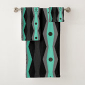 Atomic Era Abstract Columns Black Turquoise Bad Handdoek (Insitu)
