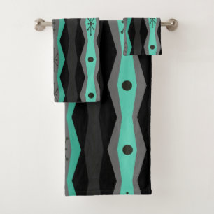Atomic Era Abstract Columns Black Turquoise Bad Handdoek