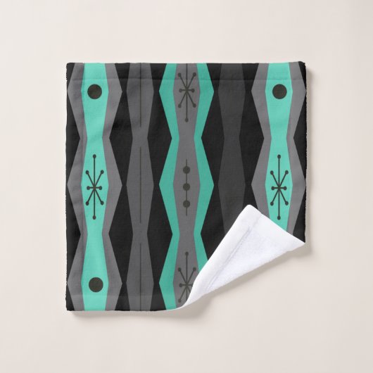 Atomic Era Abstract Columns Black Turquoise Bad Handdoek (Wasdoekje)