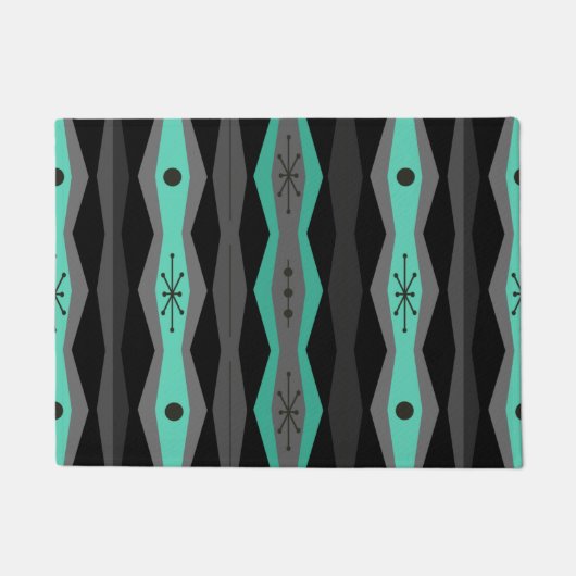 Atomic Era Abstract Columns Black Turquoise Deurmat (Voorkant)