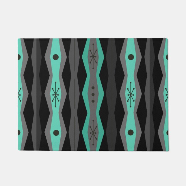 Atomic Era Abstract Columns Black Turquoise Deurmat (Voorkant)