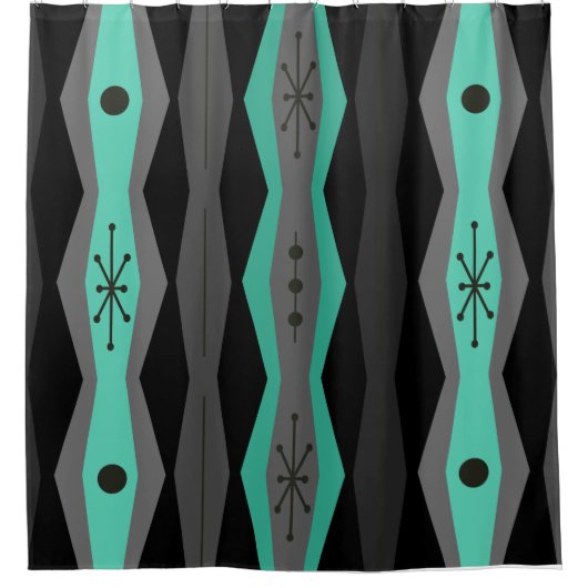 Atomic Era Abstract Columns Black Turquoise Douchegordijn (Voorkant)