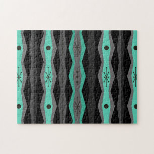 Atomic Era Abstract Columns Black Turquoise Legpuzzel