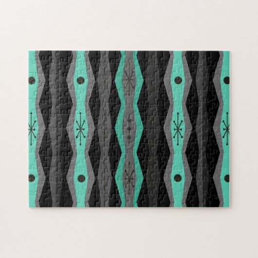 Atomic Era Abstract Columns Black Turquoise Legpuzzel (Horizontaal)