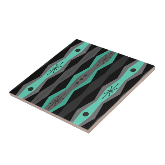 Atomic Era Abstract Columns Black Turquoise Tegeltje (Zijkant)