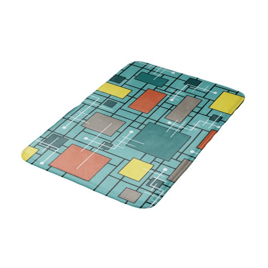 Atomic Era Abstracte lijnen Boxes Turquoise Badmat (Gekanteld)