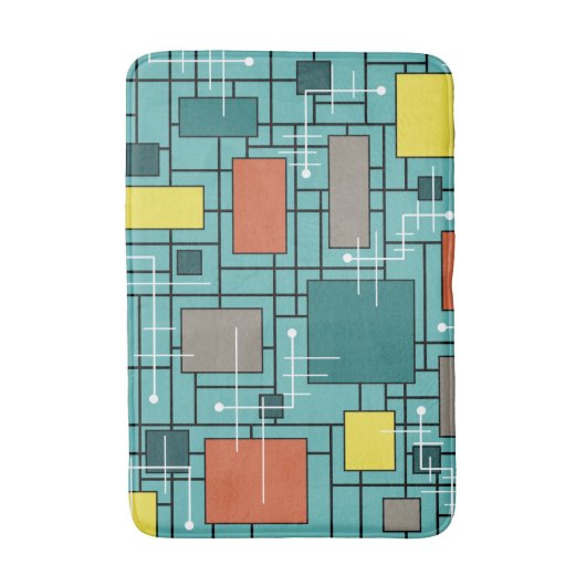 Atomic Era Abstracte lijnen Boxes Turquoise Badmat (Voorkant Verticaal)