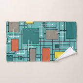 Atomic Era Abstracte lijnen Boxes Turquoise Handdoek (Handdoek)