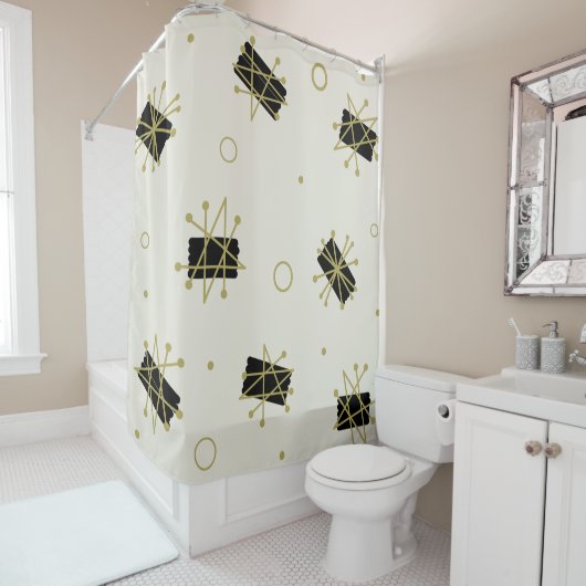 Atomic Era Brushes Sputnik Starbursts Douchegordijn (In situ)