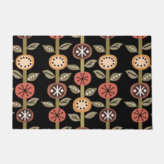 Atomic Era Flowers Art Black Colorful Deurmat (Voorkant)