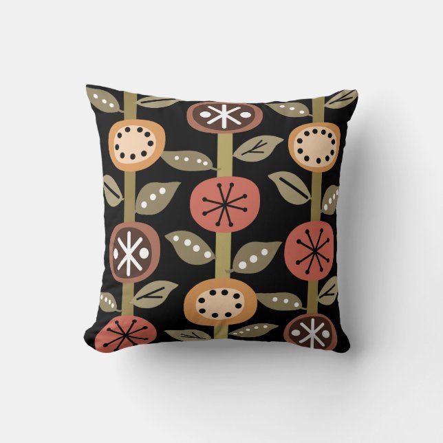Atomic Era Flowers Art Black Colorful Kussen (Voorkant)