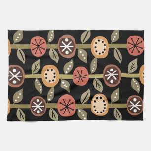 Atomic Era Flowers Art Black Colorful Theedoek