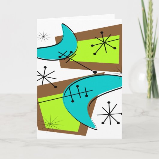 Atomic Era Geïnspireerd Boemerang-ontwerp Kaart (Voorkant)