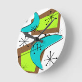 Atomic Era Geïnspireerd Boemerang-ontwerp Ronde Klok (Hoek)