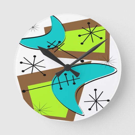 Atomic Era Geïnspireerd Boemerang-ontwerp Ronde Klok (Voorkant)
