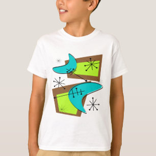 Atomic Era Geïnspireerd Boemerang-ontwerp T-shirt