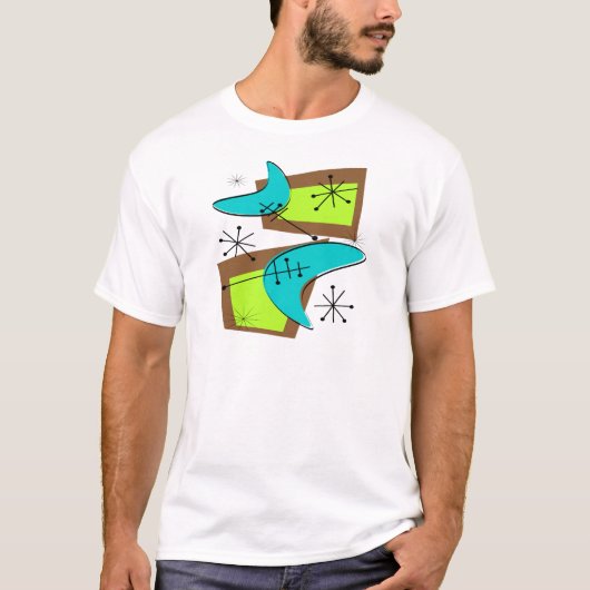 Atomic Era Geïnspireerd Boemerang-ontwerp T-shirt (Voorkant)