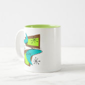 Atomic Era Geïnspireerd Boemerang-ontwerp Tweekleurige Koffiemok (Voorkant links)