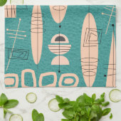 Atomic Era Geïnspireerde Fish Art Blauwgroen Theedoek (Gevouwen)