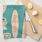 Atomic Era Geïnspireerde Fish Art Blauwgroen Theedoek (Quarter Fold)