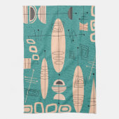 Atomic Era Geïnspireerde Fish Art Blauwgroen Theedoek (Verticaal)