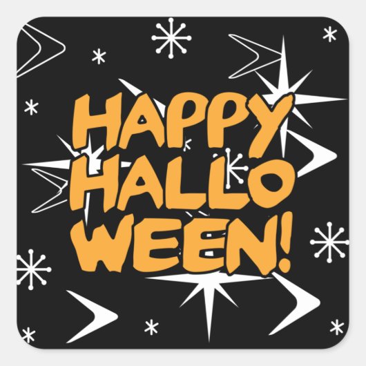 Atomic Era Happy Halloween Vierkante Sticker (Voorkant)
