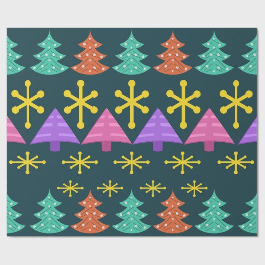 Atomic Era kerstbomen Kitsch Dark Cadeaupapier (Vlak)