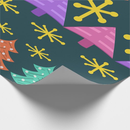 Atomic Era kerstbomen Kitsch Dark Cadeaupapier (Hoek)