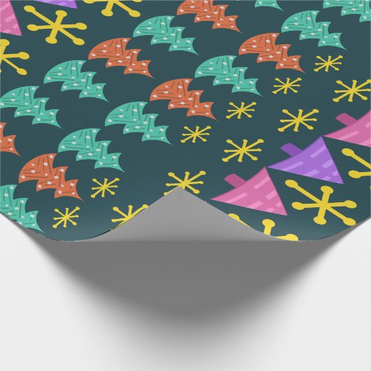 Atomic Era kerstbomen Kitsch Dark Cadeaupapier (Hoek)