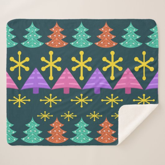 Atomic Era kerstbomen Kitsch Dark Sherpa Deken (Voorkant (horizontaal))