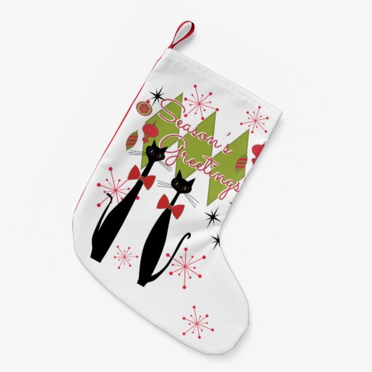 Atomic Era Mid Century Modern Cool Cat Kleine Kerstsok (Voorkant (Hangend))