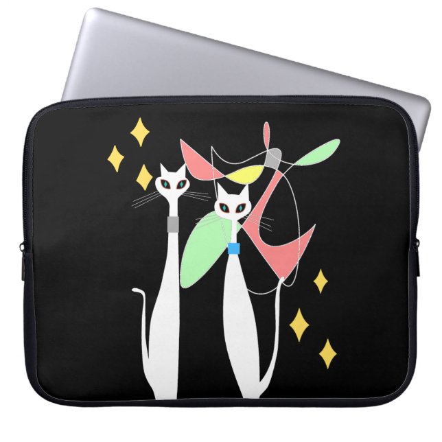 Atomic Era Mid Century Modern Cool Cat Mobile Laptop Sleeve (Voorkant)